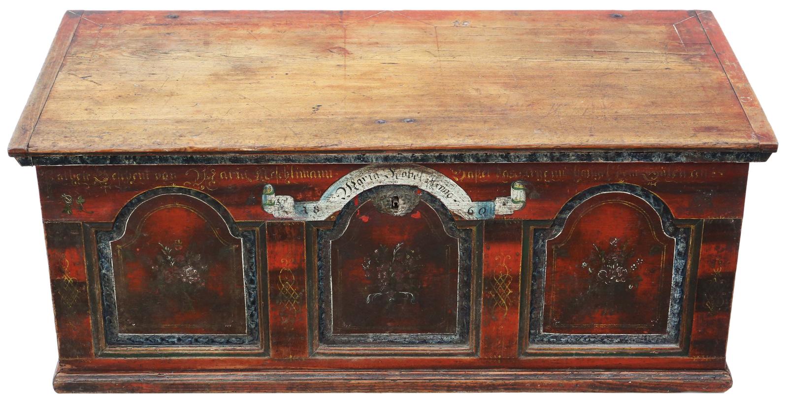 Antique 19th Century Painted Coffer Box Marriage Chest (1 of 7) Antique 19th Century Painted Coffer Box Marriage Chest (1 of 7)