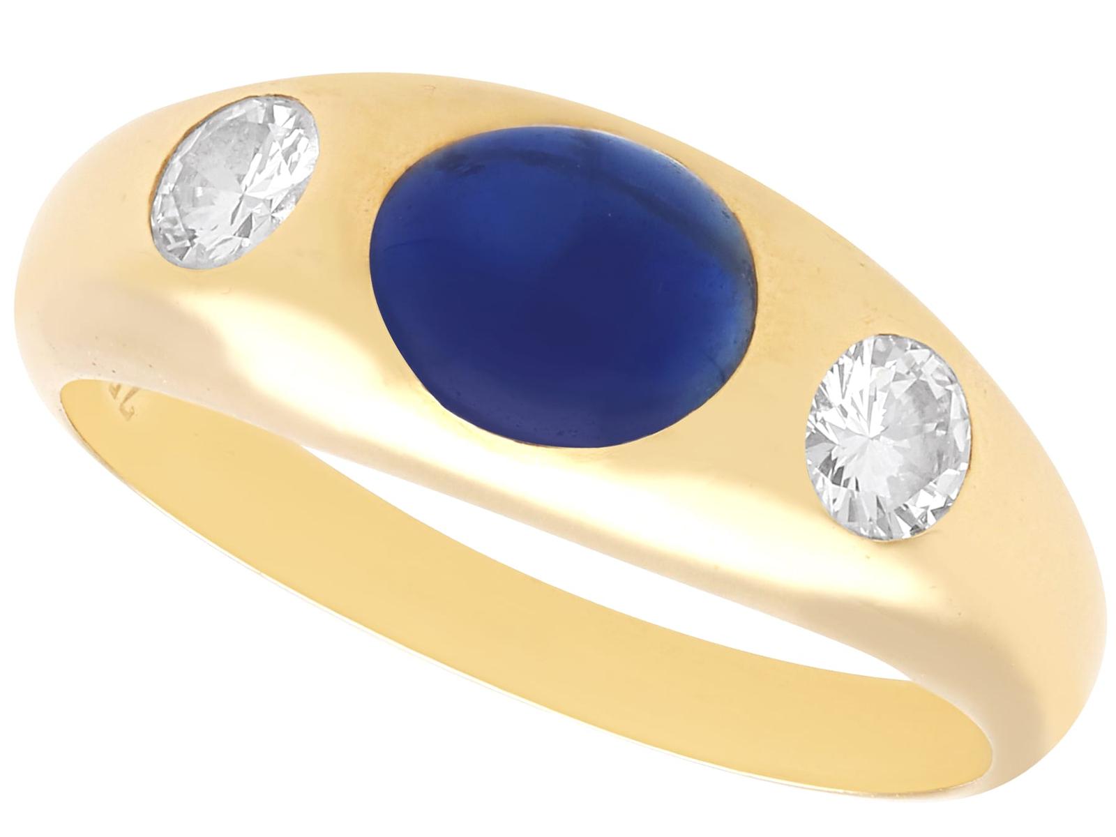 Vintage 1.19ct Sapphire & 0.42ct Diamond, 18ct Yellow Gold Ring c.1970 (1 of 11)
