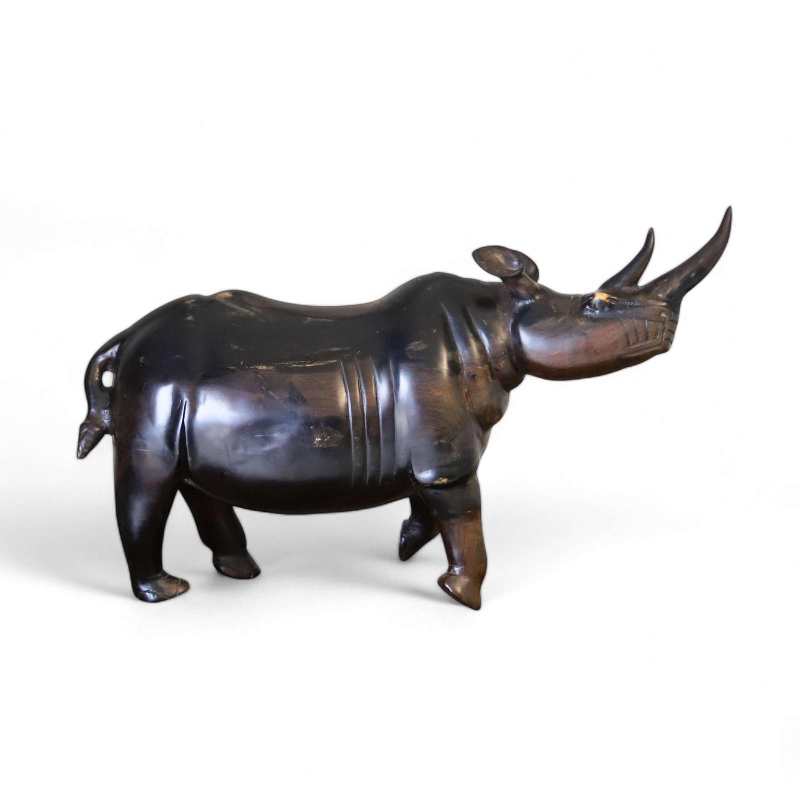 Large 19th Century Rhino Hand Carved from solid Ebony (1 of 7)