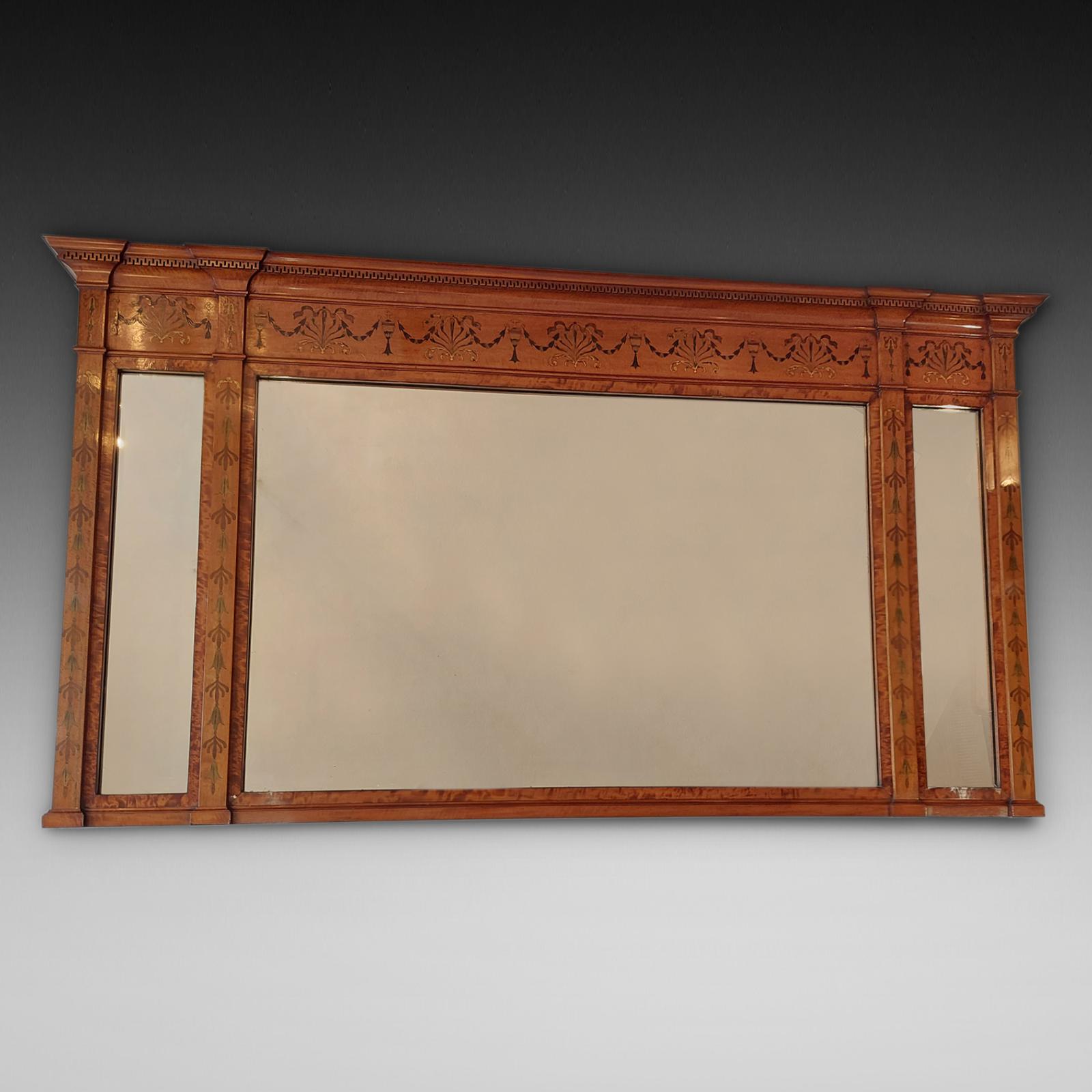 Satinwood Sheraton Style Overmantel Mirror (1 of 7)