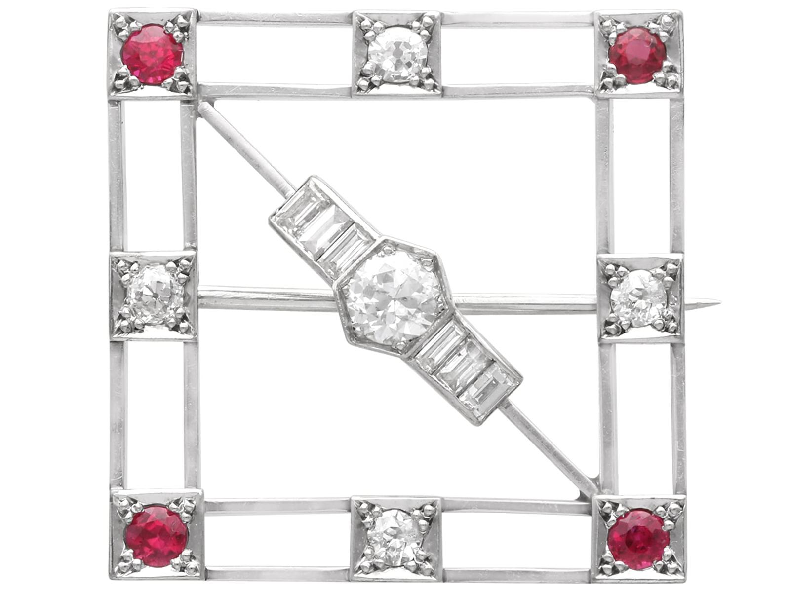 Antique Art Deco 0.32ct Ruby & 0.95ct Diamond, 9k White Gold Brooch c.1925 (1 of 13) Antique Art Deco 0.32ct Ruby & 0.95ct Diamond, 9k White Gold Brooch c.1925 (1 of 13)