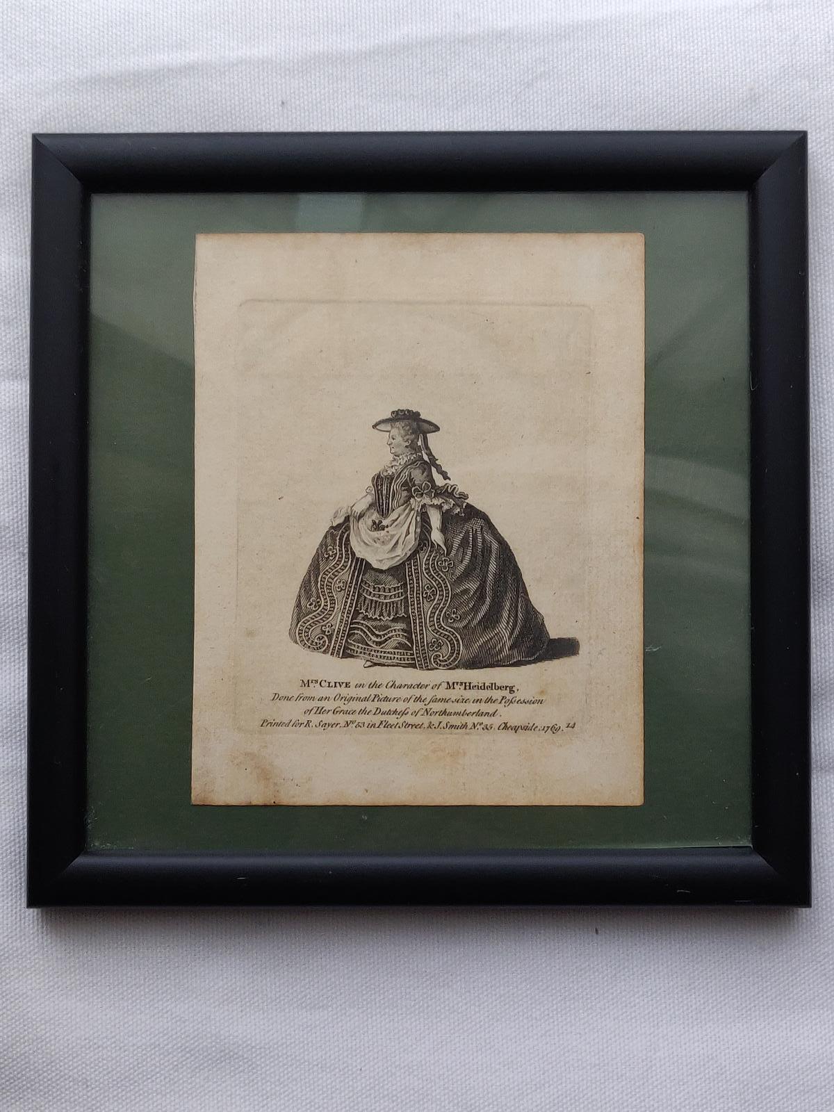 Antique Engraving Mrs. Clive in the Character of Mrs. Heidelberg 1769 (1 of 4)