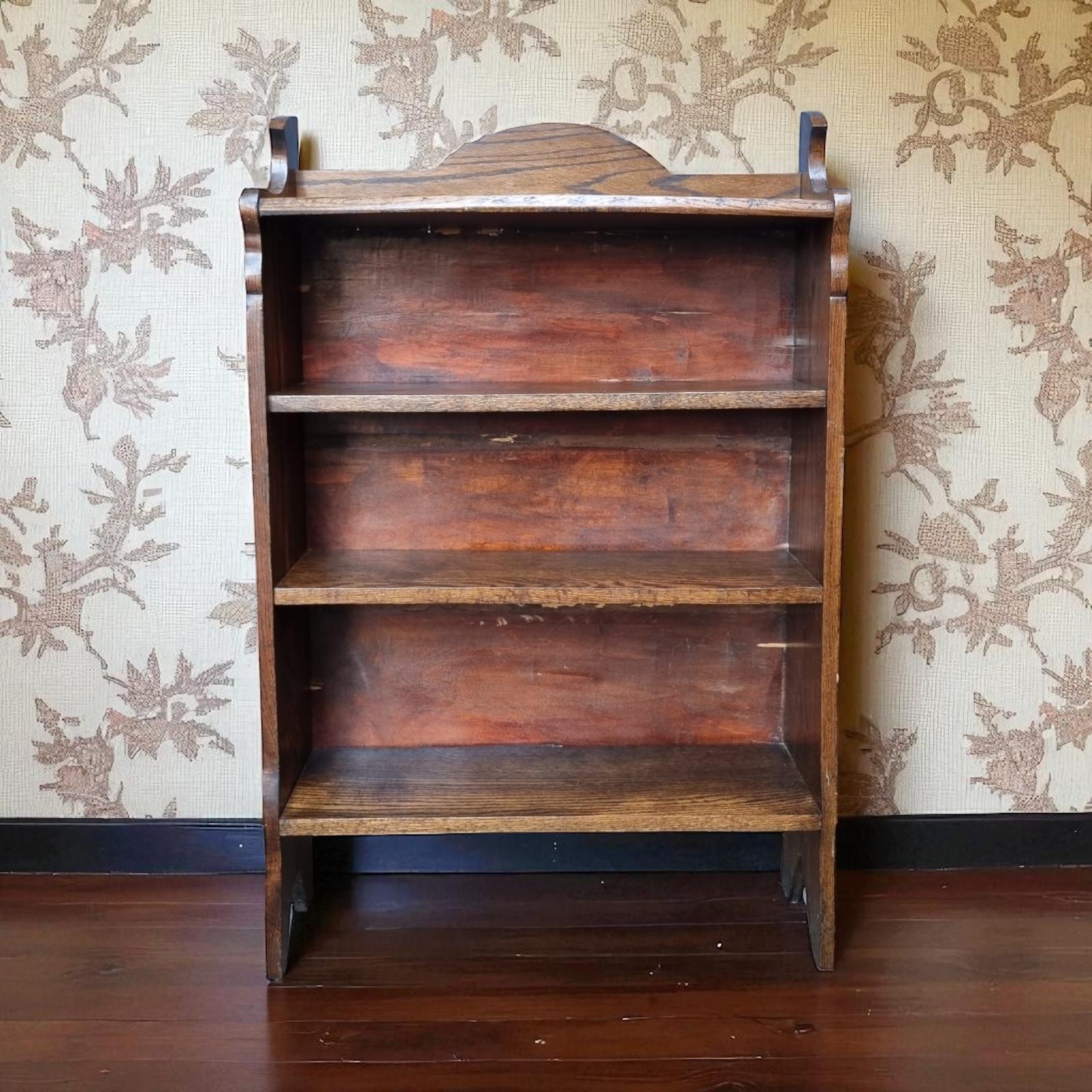 Antique Edwardian Carved Oak Open Bookcase Bookshelves / Early 20th Century (1 of 7)