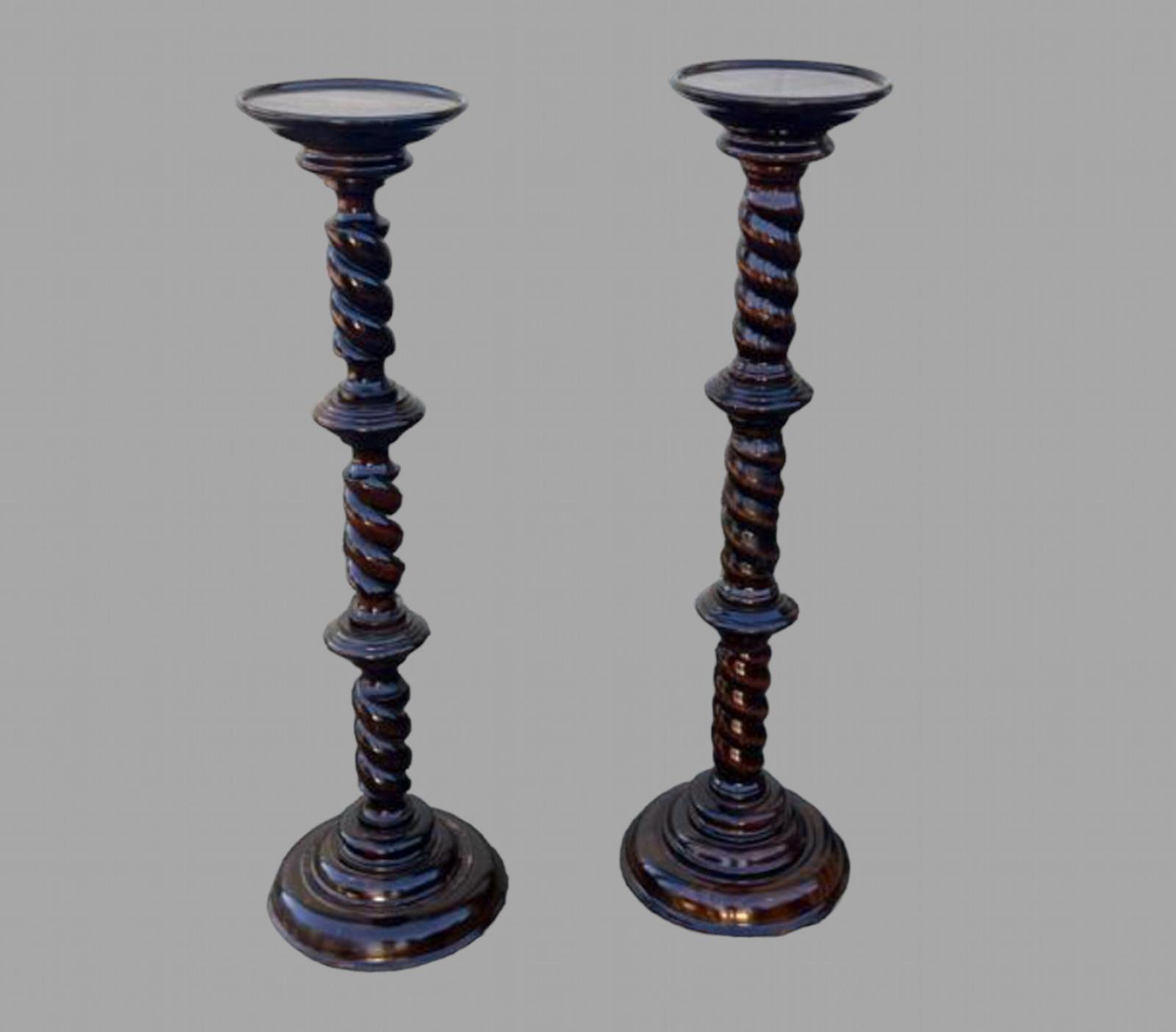 Near Pair of Hardwood Torchiere / Plant Stands (1 of 4)