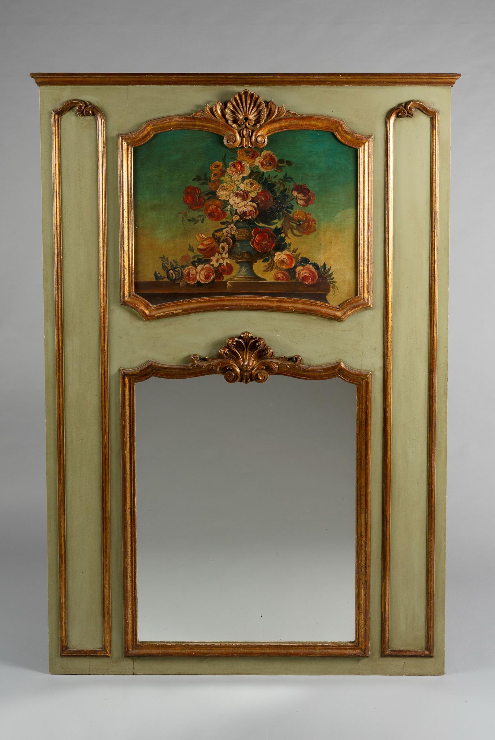 19th Century French Painted & Gilt Trumeau Overmantle Mirror (1 of 9) 19th Century French Painted & Gilt Trumeau Overmantle Mirror (1 of 9)