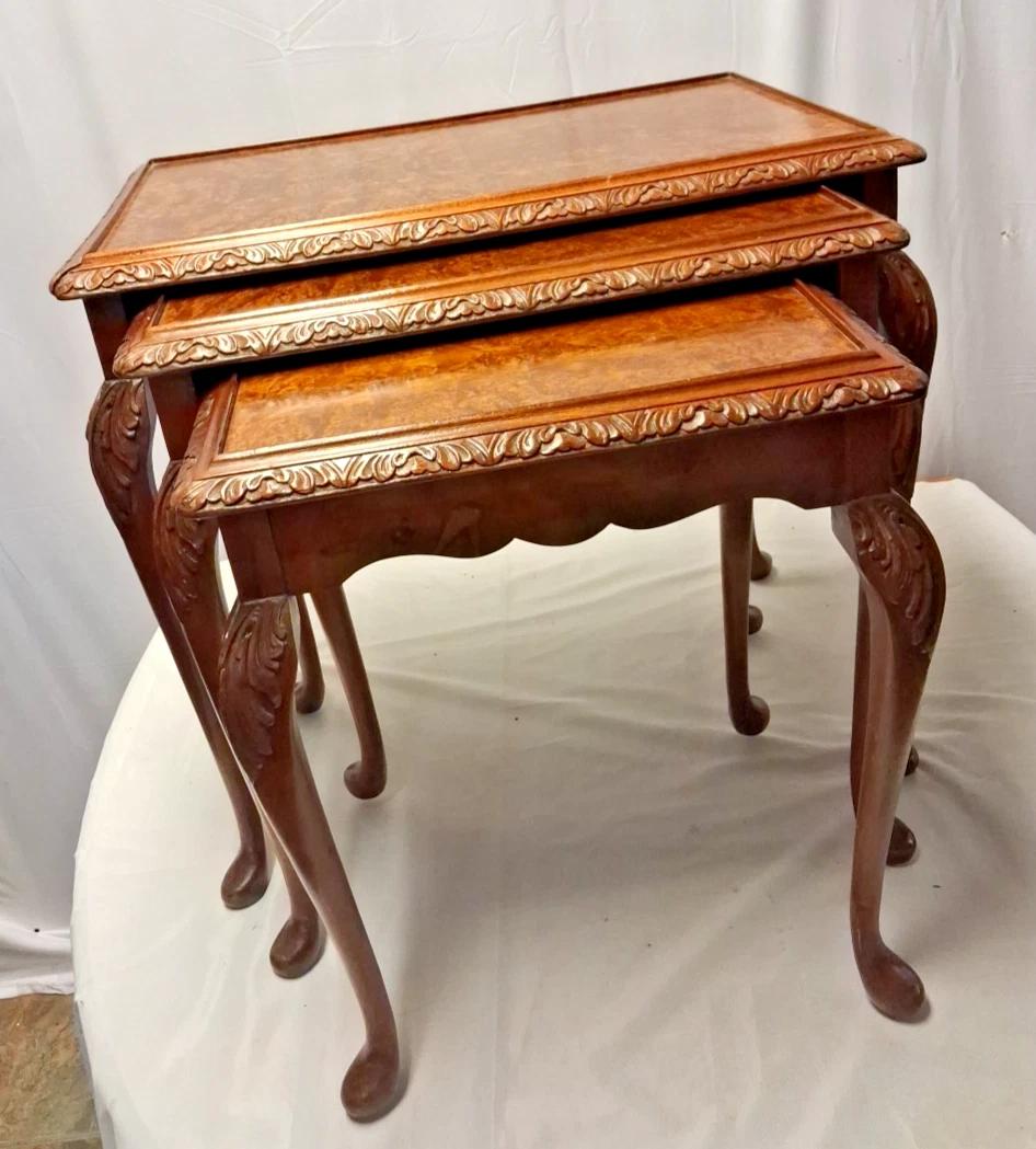 Antique Walnut Burr Nest of Tables (1 of 8)