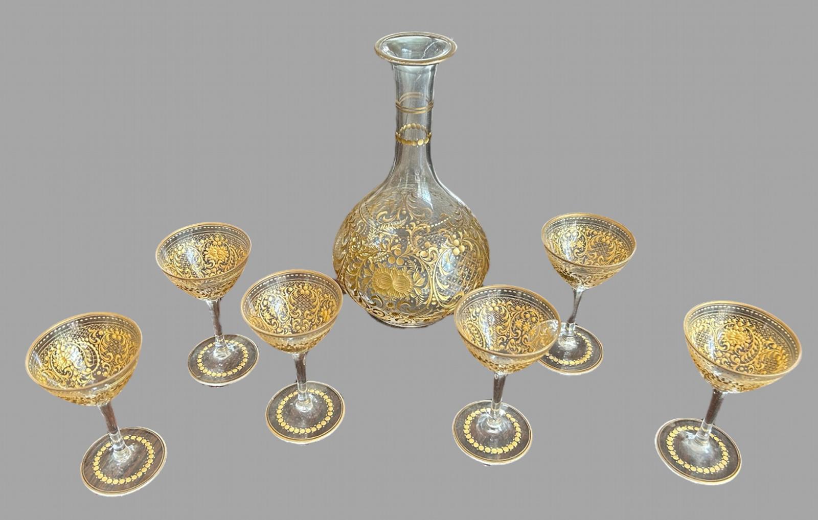 Attractive Set of Six Cordial Glasses & Decanter (1 of 6)