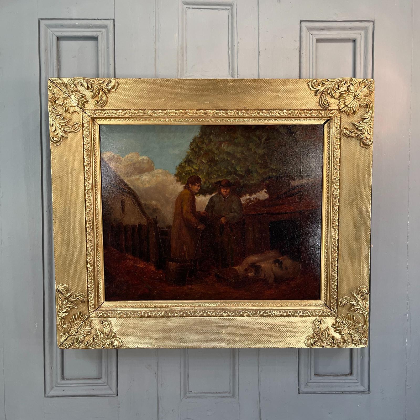 Large Antique Georgian Oil Painting Study of Farmers and Pigs Attributed to George Morland (1 of 10)