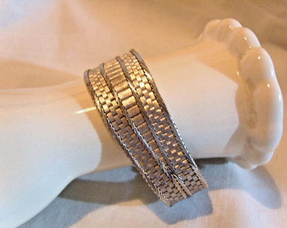 Silver Bracelet 1989 Vintage Wide 925 Tapered Bricklink 7 1/2" Length 39.8g (1 of 14)