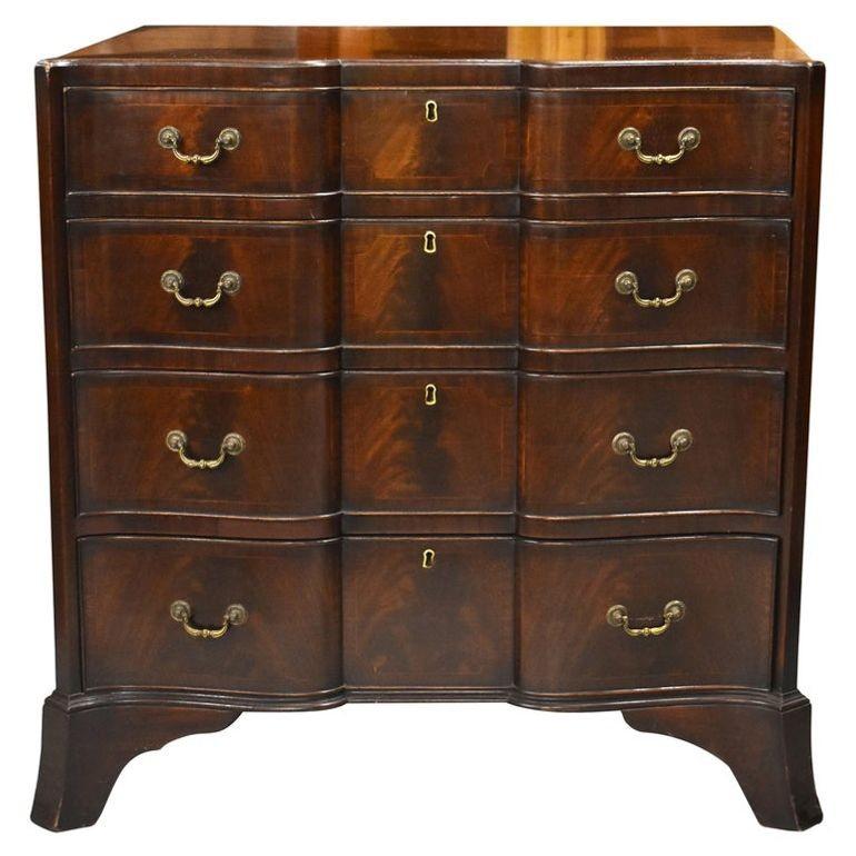 20th Century English Antique Edwardian Flame Mahogany Serpentine Chest (1 of 9)