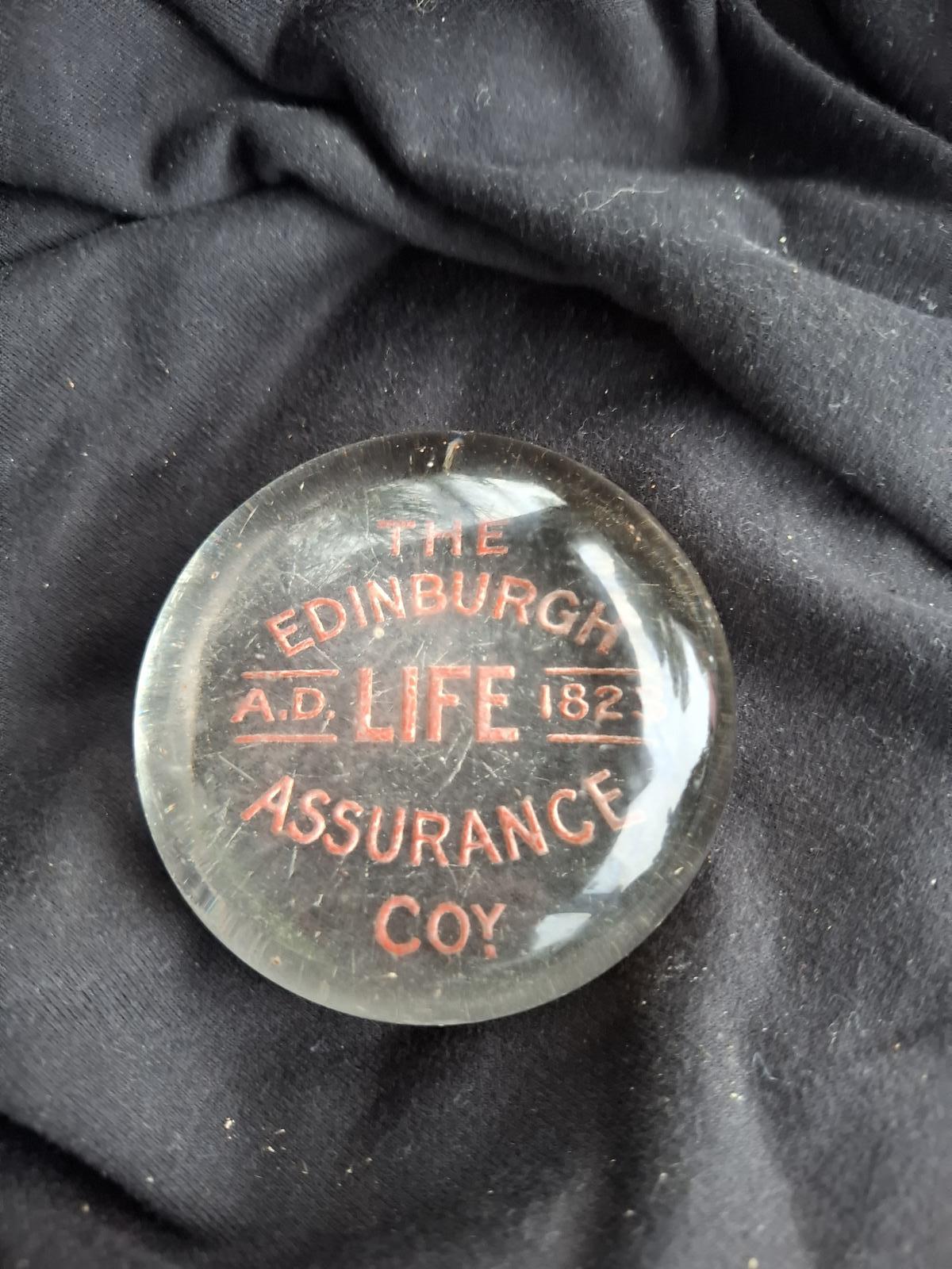 Vintage Glass Advertising Paperweight  - Edinburgh Life Assurance c.1900 (1 of 3)