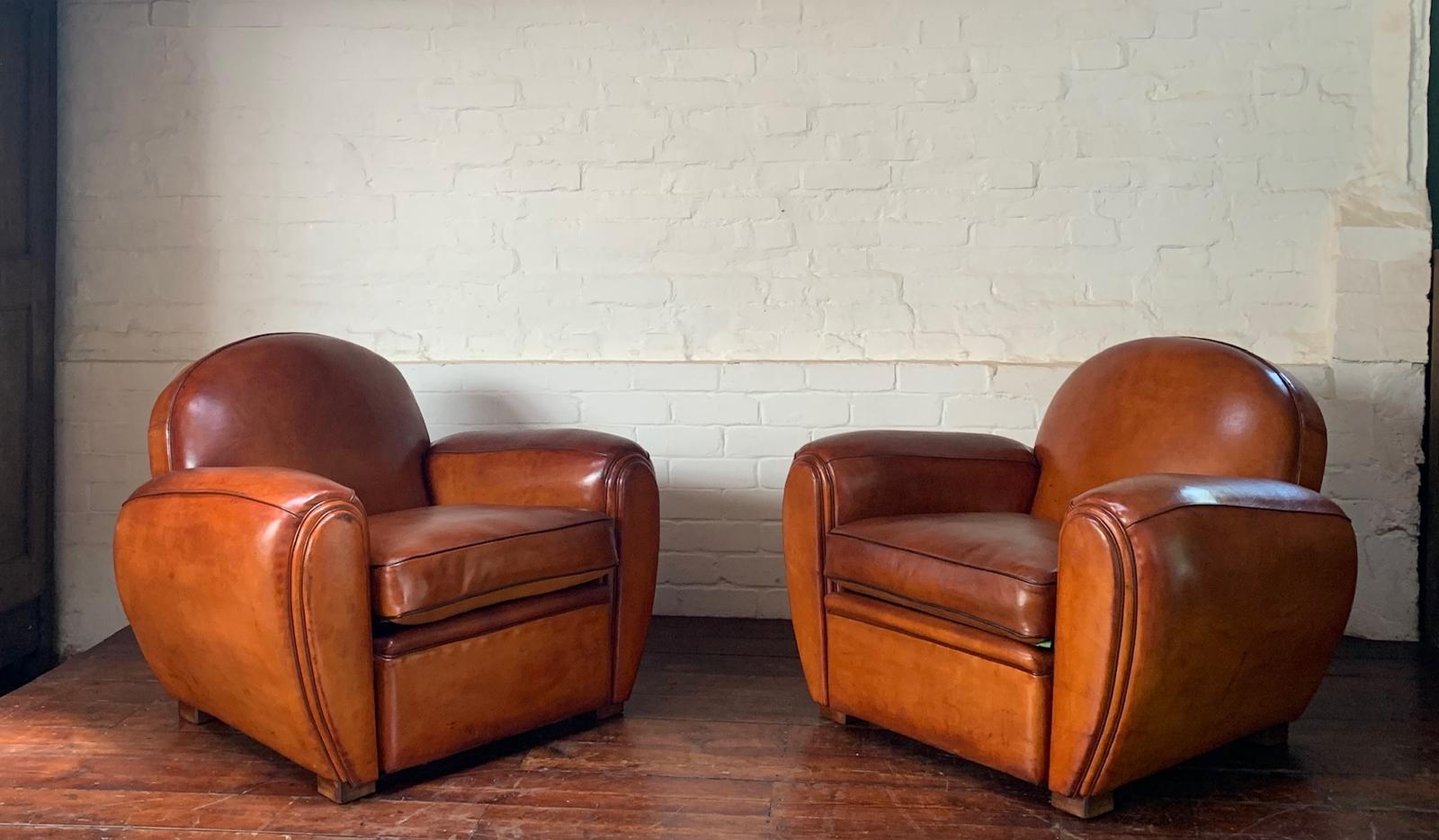 Exceptional Pair of French Leather Club Chairs Cuban Round Models c.1950 (1 of 13) Exceptional Pair of French Leather Club Chairs Cuban Round Models c.1950 (1 of 13)