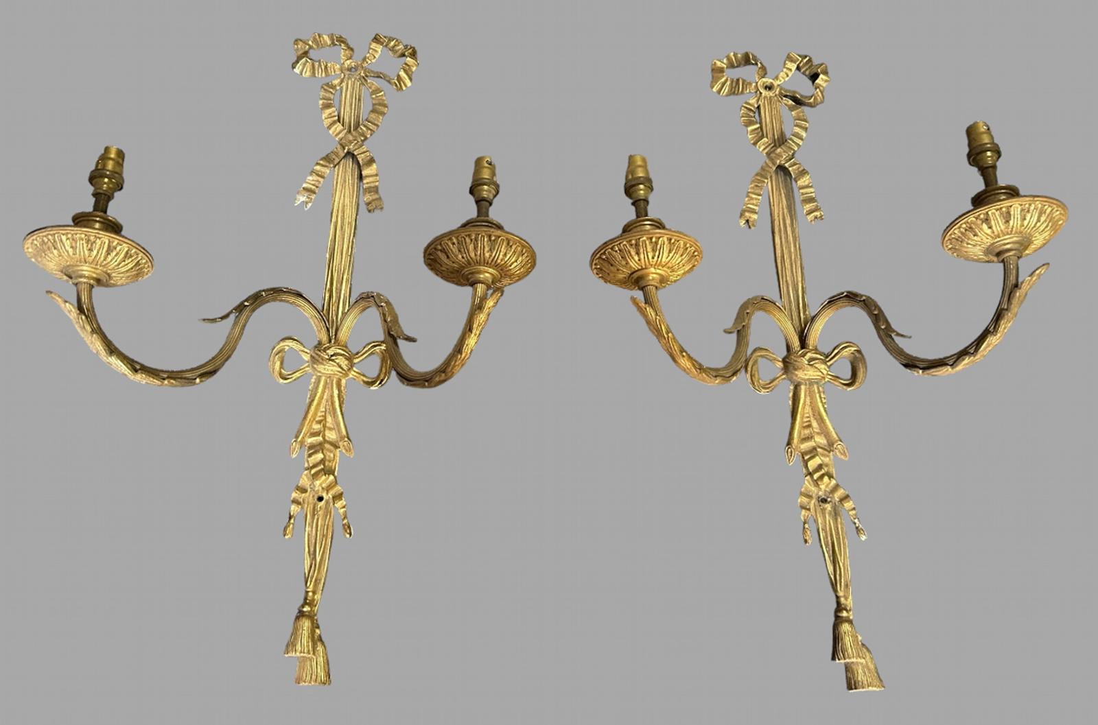Pair of Largish French Two Light Gilded Wall Lights (1 of 6)
