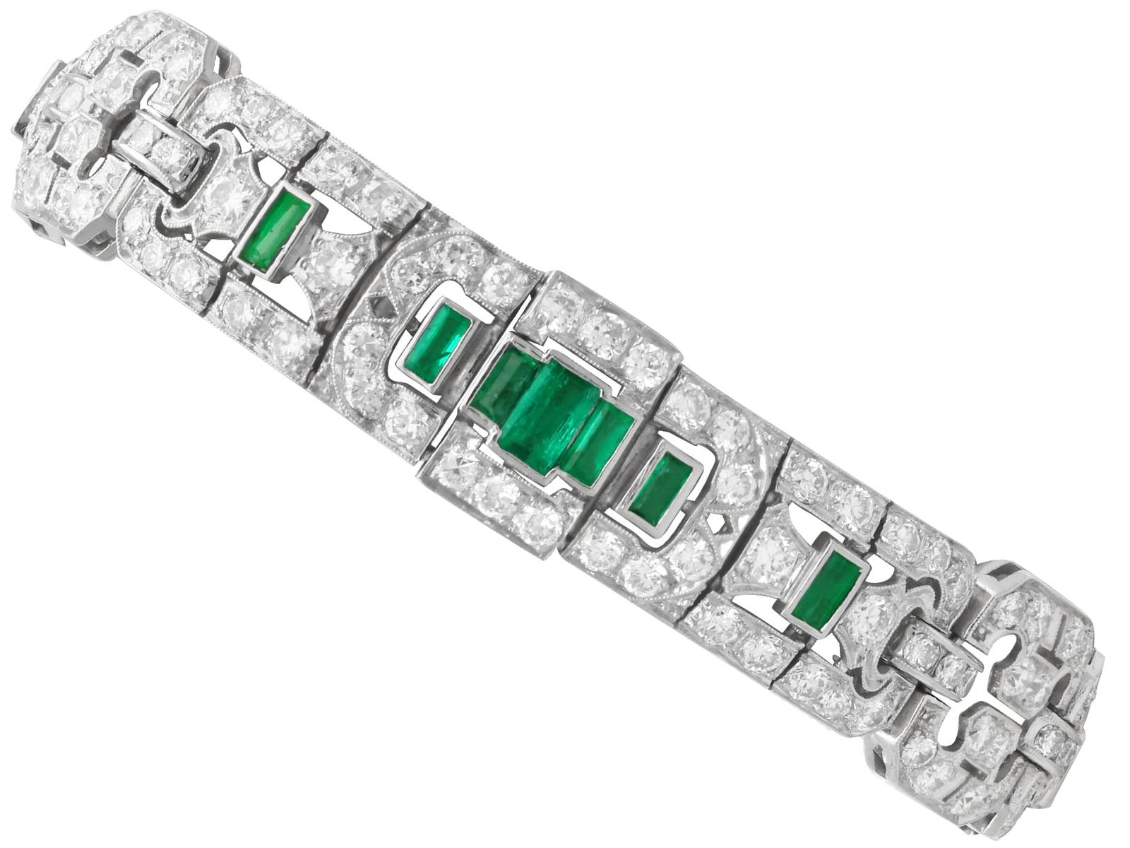 Antique Art Deco 2.10ct Emerald, 8.50ct Diamond & Platinum Bracelet c.1920 (1 of 14)