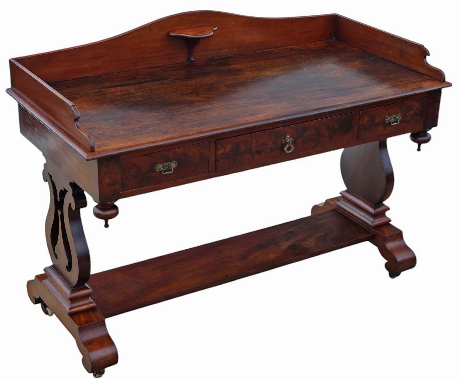 Fine Quality Antique Mahogany Writing Table - 19th Century Victorian Gothic Desk Side Dressing (1 of 8)