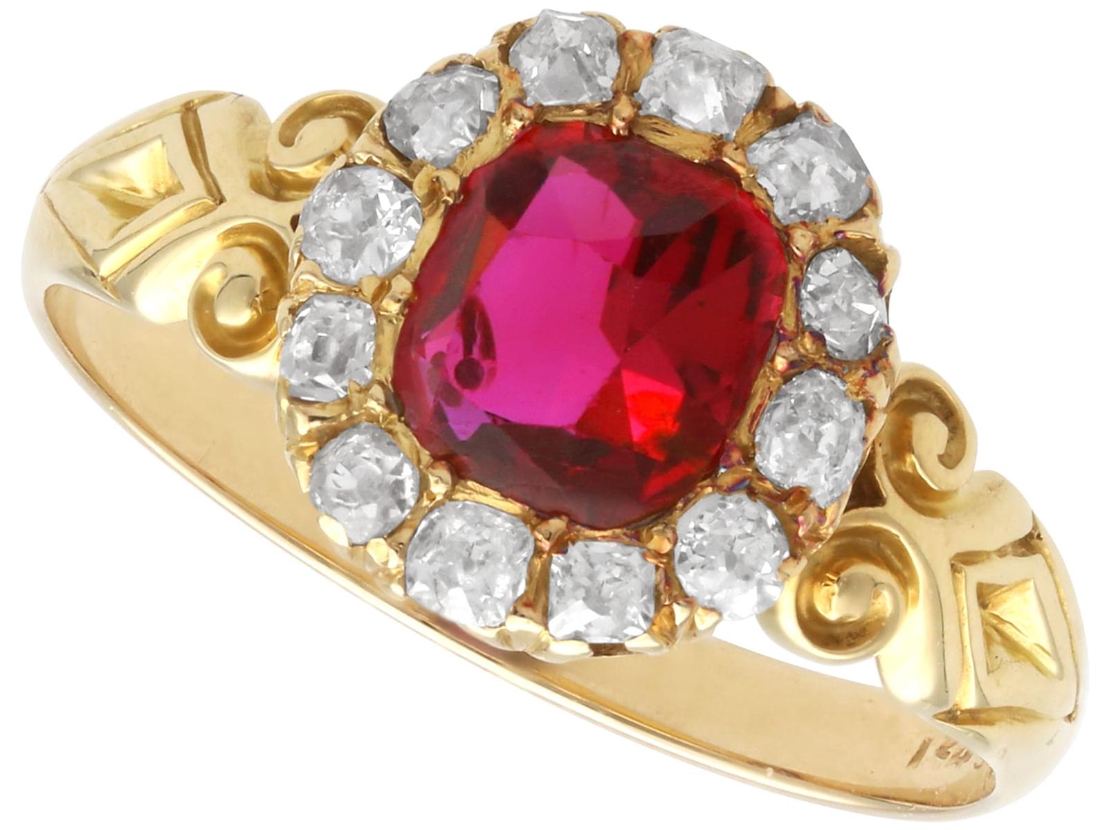 Antique Victorian 1.10ct Ruby & 0.48ct Diamond, 18k Yellow Gold Cluster Ring (1 of 13)