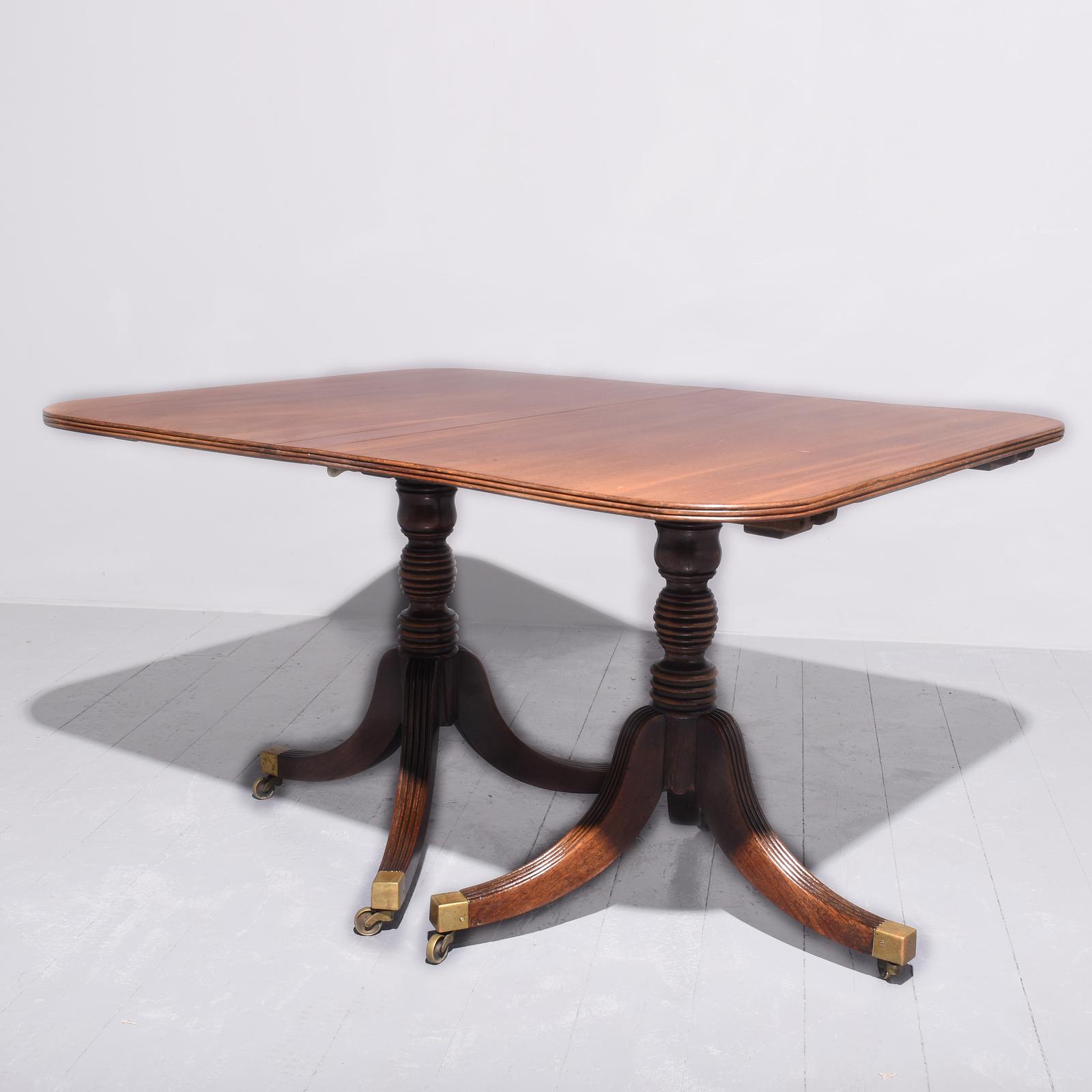 Regency Style Twin Pillar Mahogany Dining Table (1 of 6)