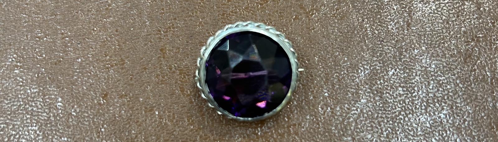 Silver Brooch with Paste Purple Stone (1 of 3)