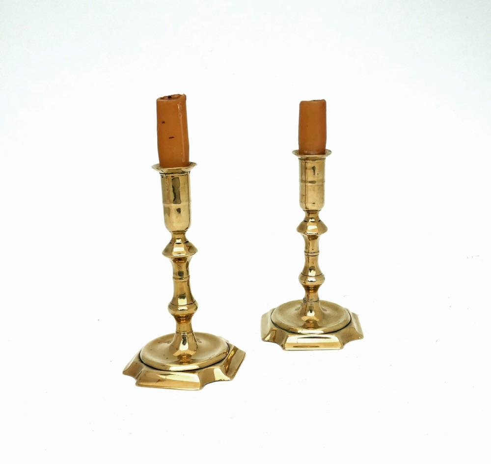 Antique Early Metalware Pair of 18th Century Brass Deep Sconced Candlesticks - English 1730-1740 (1 of 4) Antique Early Metalware Pair of 18th Century Brass Deep Sconced Candlesticks - English 1730-1740 (1 of 4)