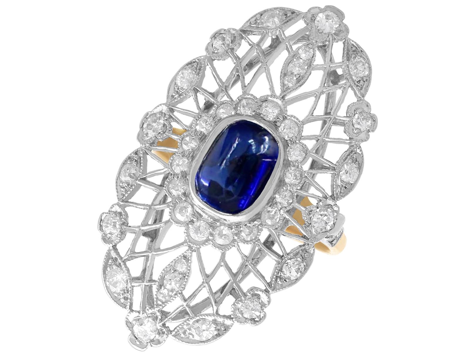 Antique 2.00ct Ceylon Sapphire & 1.16ct Diamond 18k Yellow Gold Cocktail Ring c.1915 (1 of 16)