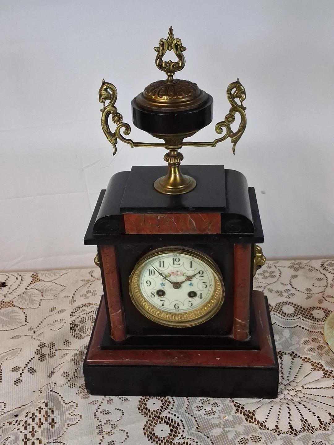French Antique Mantle Marble Clock Ticking And Chiming (1 of 8)