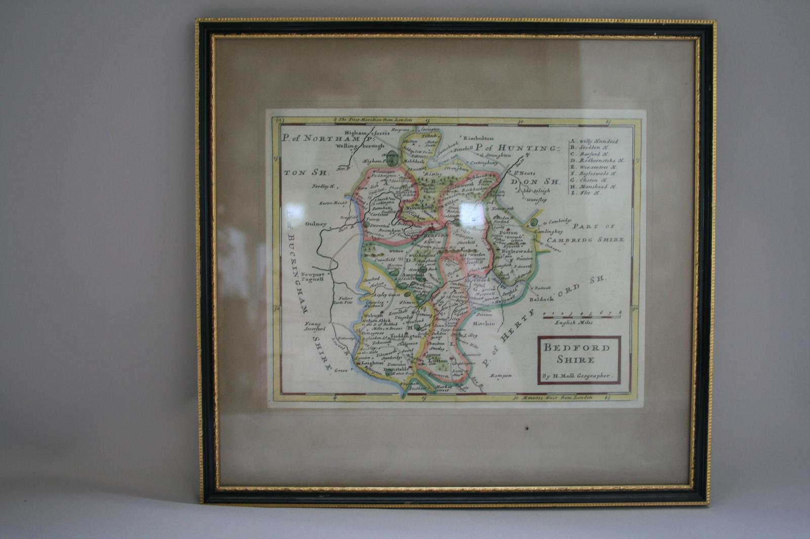 Original Map of Bedfordshire by Herman Moll (1 of 4)
