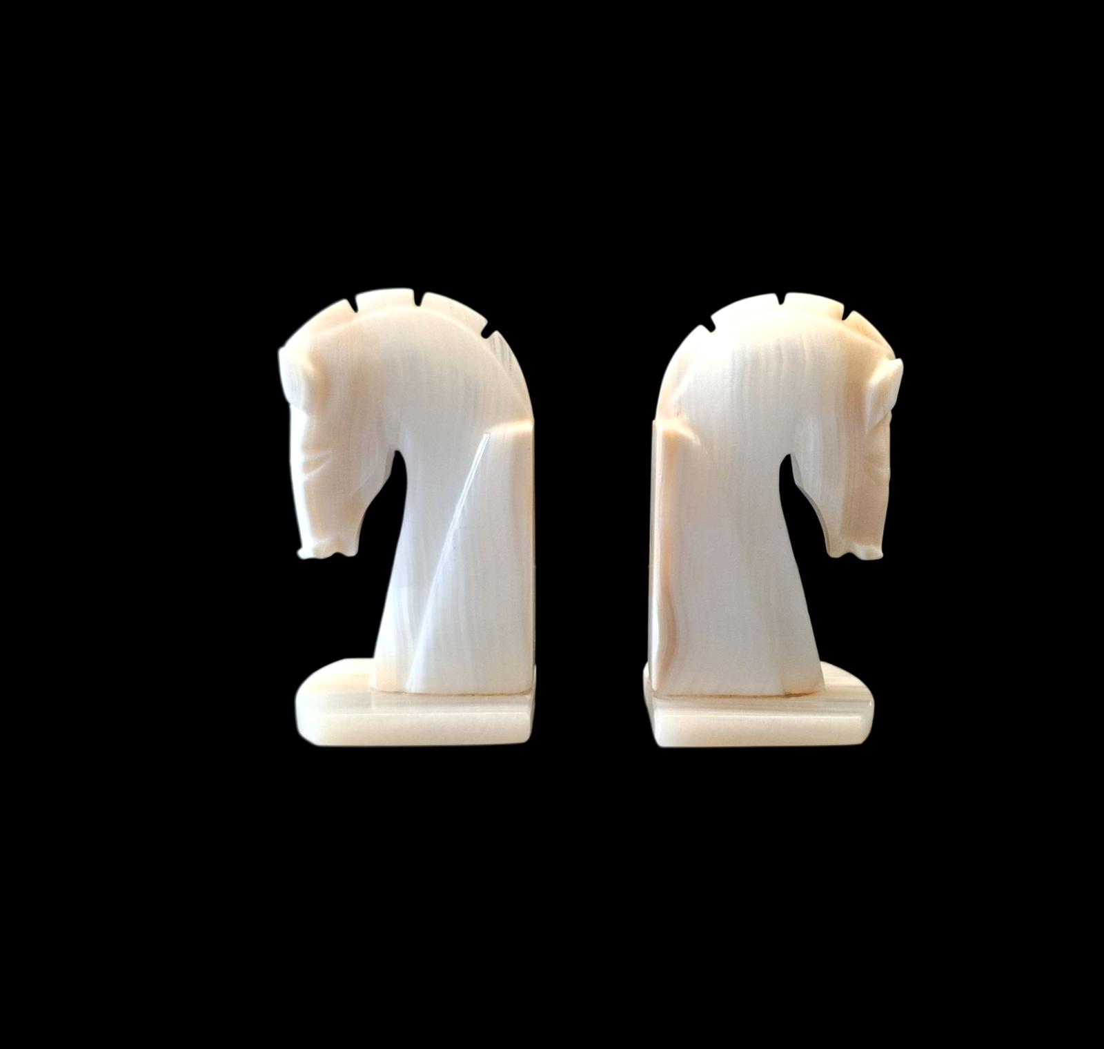 Horses Heads Italian Hand Crafted Solid White Onyx Bookends (1 of 2)