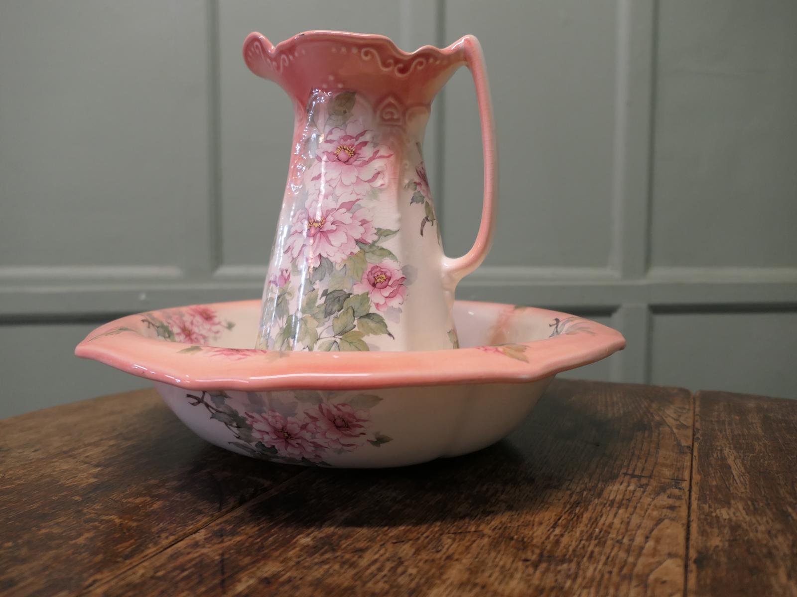 Ironstone Pitcher & Bowl Hand Painted, Pink Roses (1 of 7) Ironstone Pitcher & Bowl Hand Painted, Pink Roses (1 of 7)