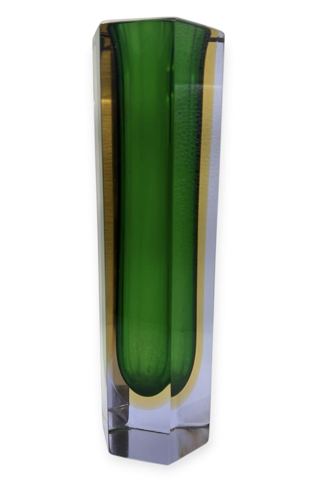 Mid Century Murano Sommerso Green Faceted Glass Vase (1 of 7) Mid Century Murano Sommerso Green Faceted Glass Vase (1 of 7)