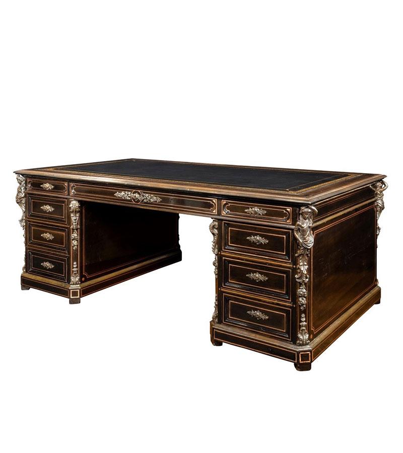 Large Napoleon III Ebonized Partners Desk by Racault (1 of 14) Large Napoleon III Ebonized Partners Desk by Racault (1 of 14)