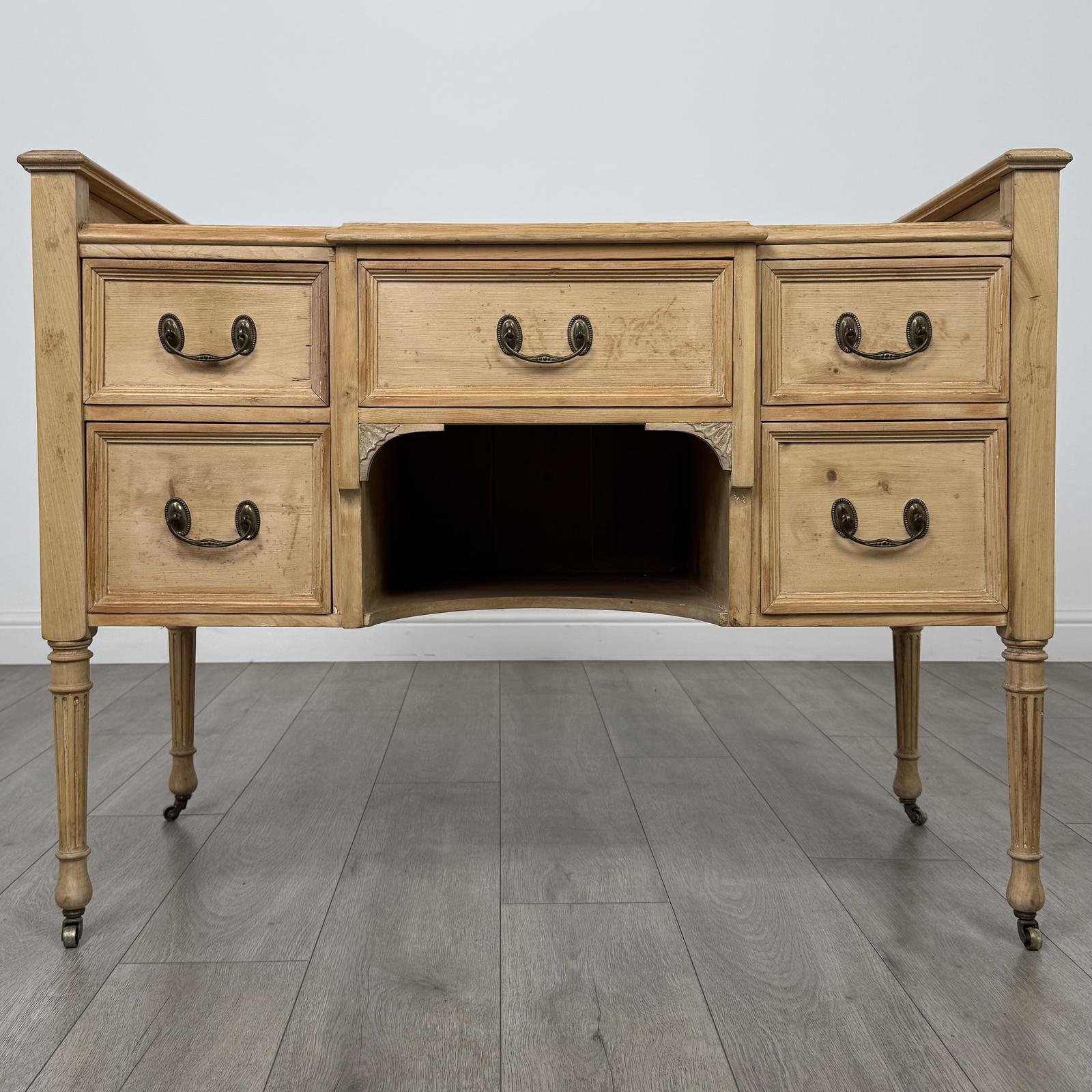 Antique 20th Century Good Quality Pine Kneehole Desk (1 of 11)