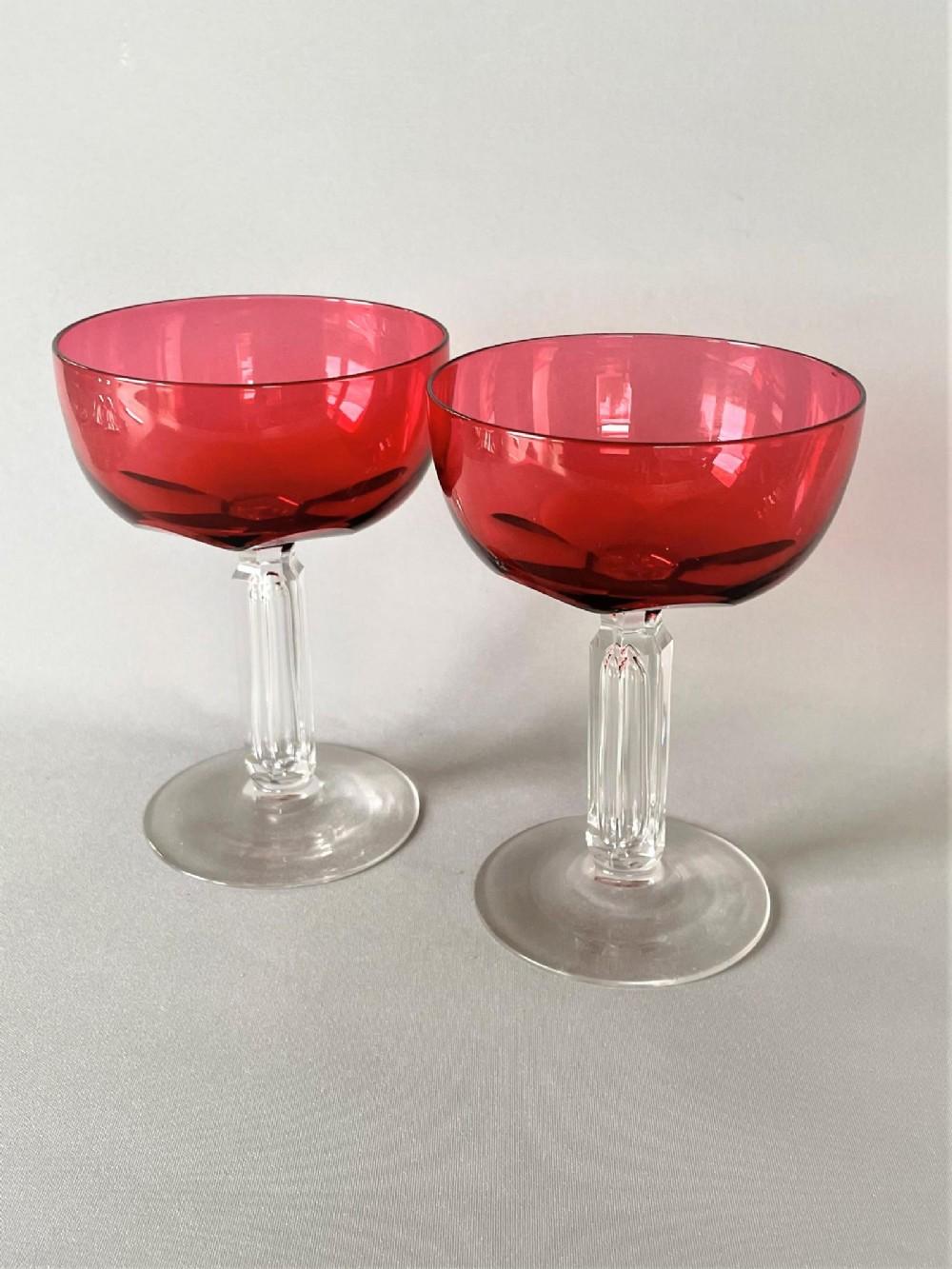 Lovely Pair of Victorian Cranberry Champagne Glasses (1 of 6)