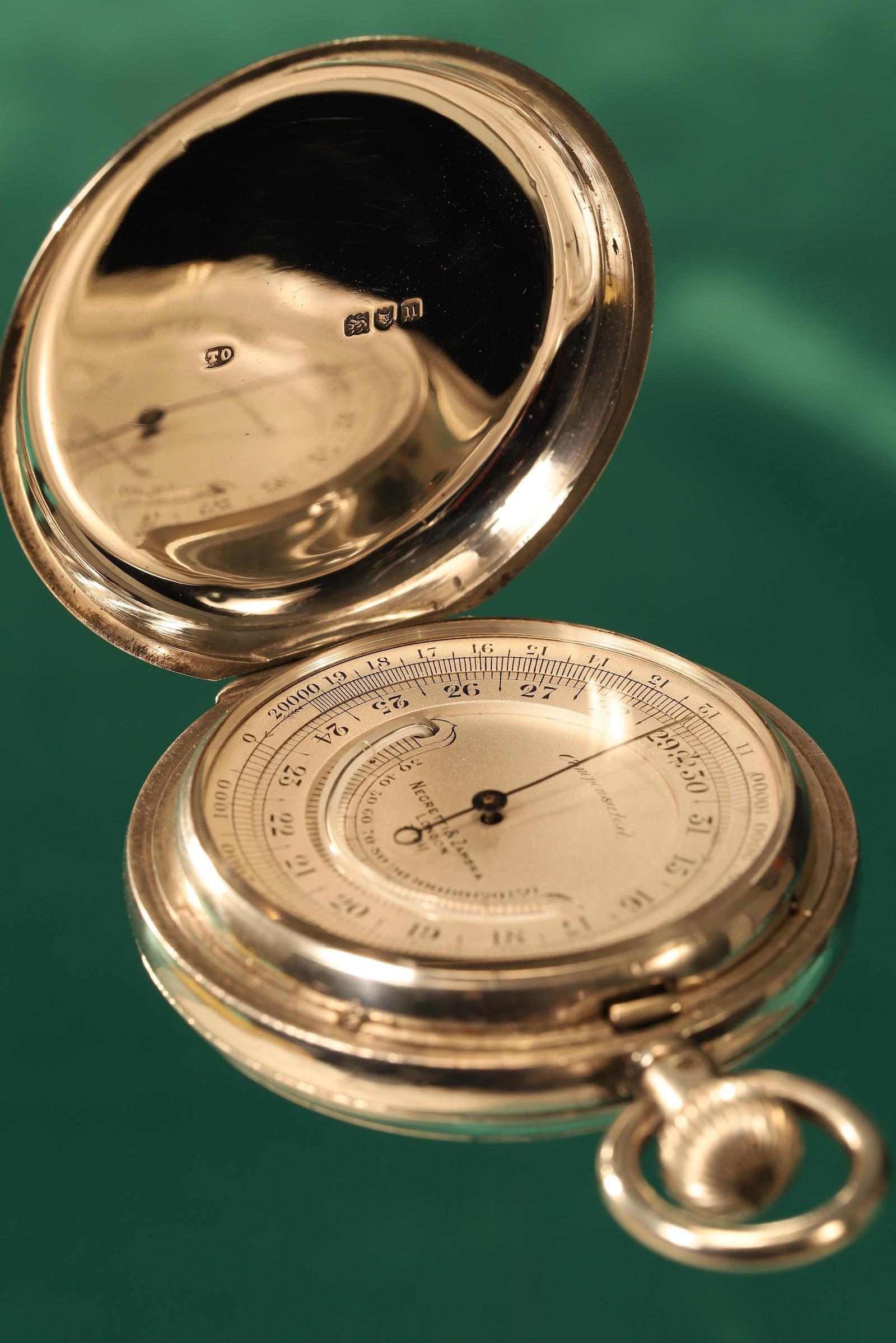 Silver Hunter Cased Pocket Barometer by Negretti & Zambra c.1908 (1 of 19)