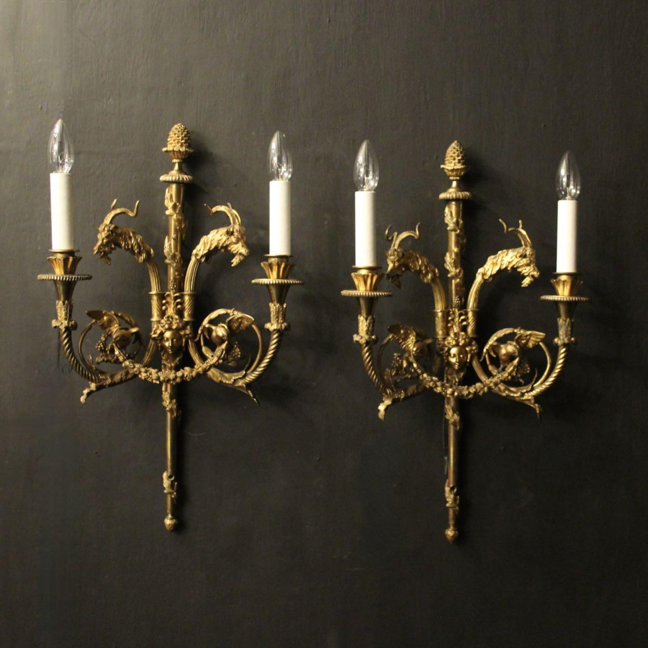 French  Pair 19th C Bronze Antique Wall Sconces (1 of 10)