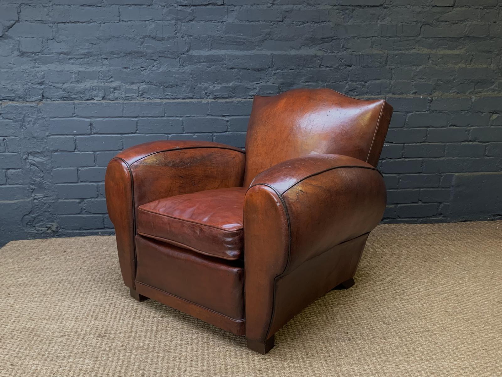 Fabulous French Leather Club Chair, Havana Moustache Model c.1930 (1 of 10) Fabulous French Leather Club Chair, Havana Moustache Model c.1930 (1 of 10)