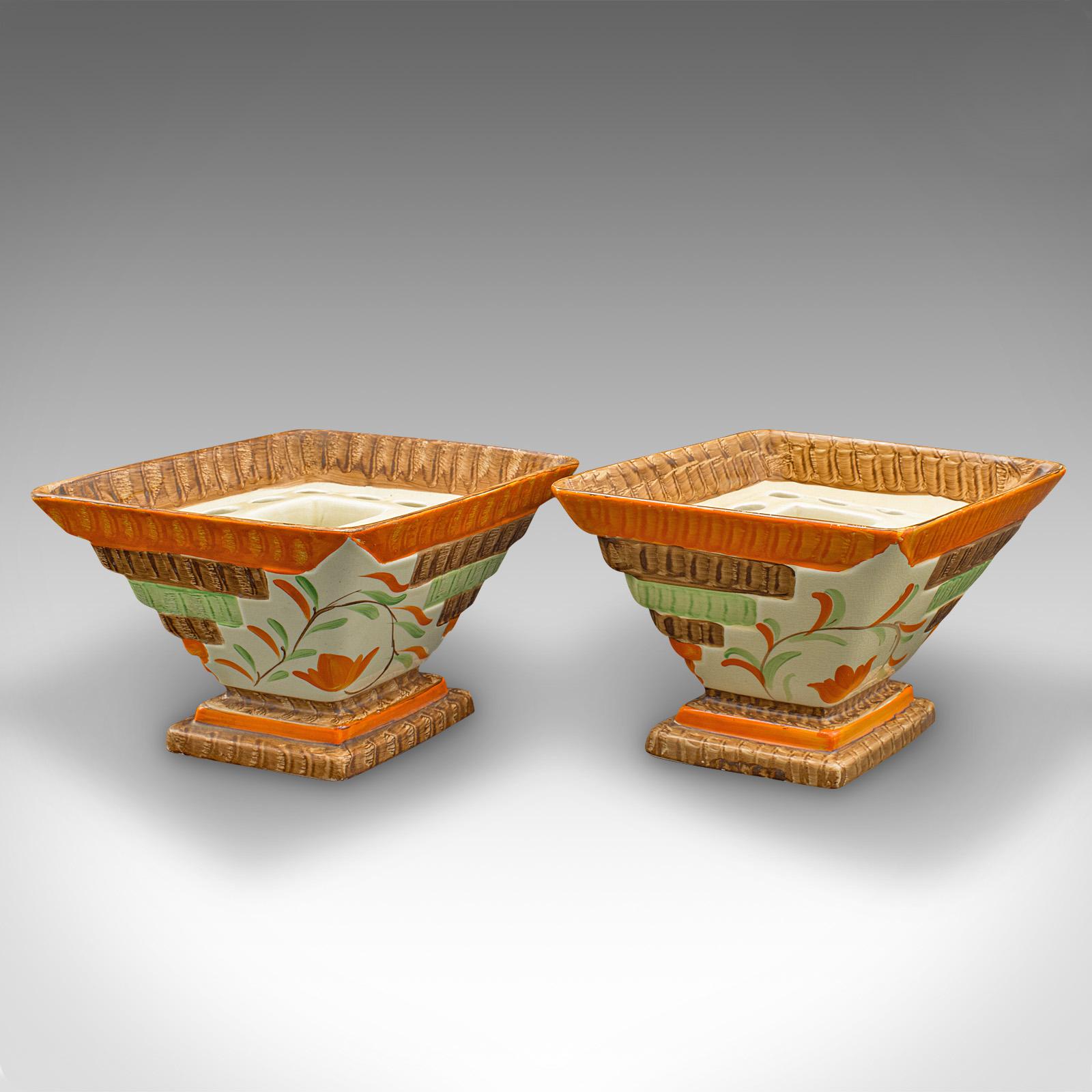 Pair of Vintage Dried Flower Vases, English, Hand Painted Ceramic - Art Deco (1 of 12)