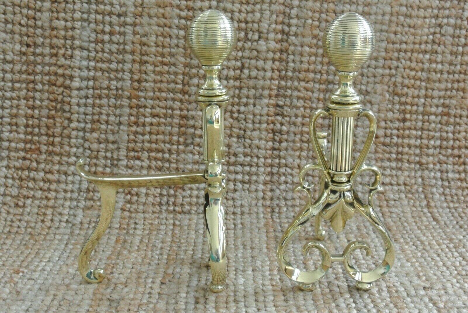 Quality Pair of Victorian Brass Fire Dogs Fire Irons Rest Andirons c.1890 (1 of 7)