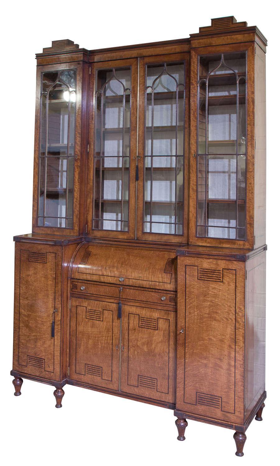Regency Mahogany & Ebony Inlaid Breakfront Desk and Bookcase (1 of 1)
