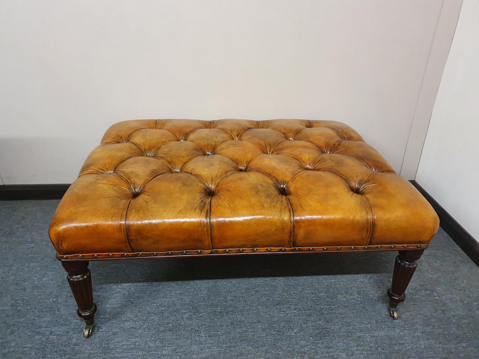 Deep Buttoned Mahogany Leather Stool (1 of 5)
