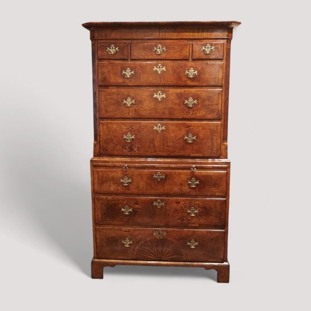 George II Walnut Tallboy with Sunburst (1 of 16)