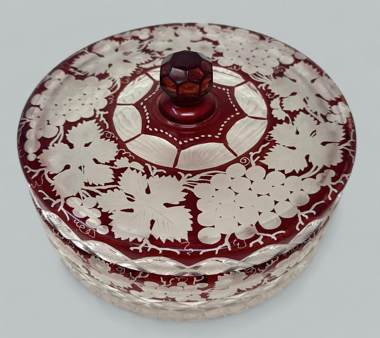 Antique Victorian Bohemian Hand Cut to Clear Crystal Ruby Red Glass Centerpiece (1 of 10)