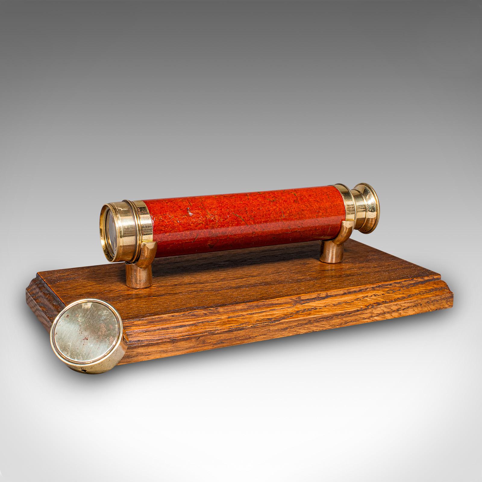 Small Antique 3 Draw Telescope, English Brass, Fruitwood, Terrestrial, Victorian (1 of 10)
