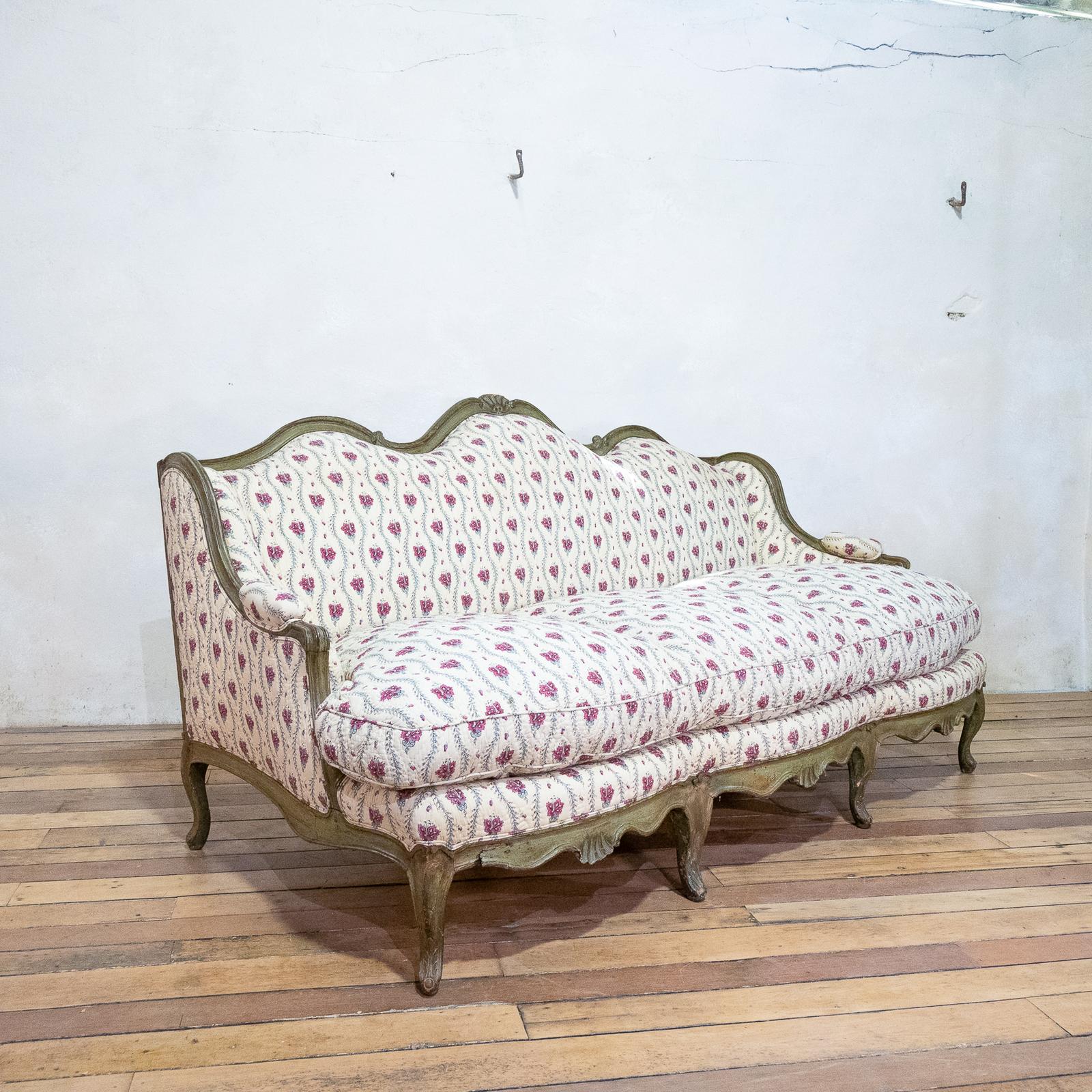 Louis XV Painted Canapé à Oreilles Serpentine Shaped Feather Sofa - Settee (1 of 10)