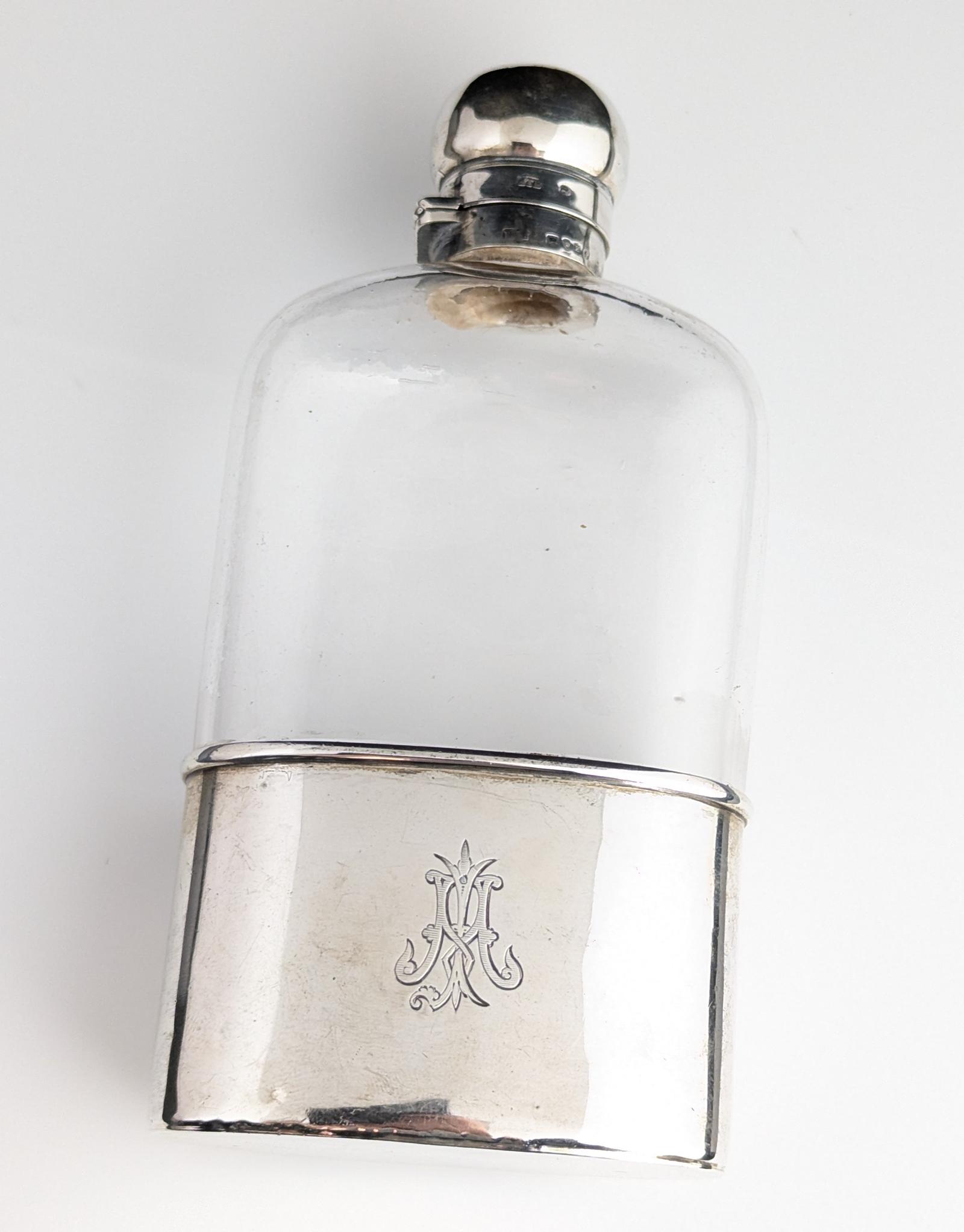 Antique Sterling Silver and Glass Hip Flask, Monogrammed (1 of 17) Antique Sterling Silver and Glass Hip Flask, Monogrammed (1 of 17)