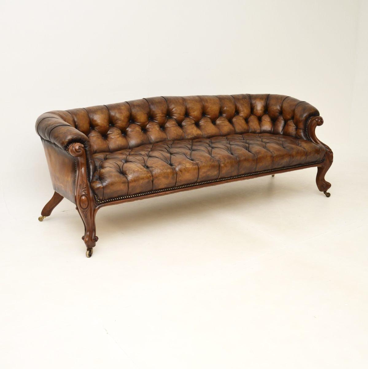 Antique Victorian Leather & Carved Walnut Sofa (1 of 10) Antique Victorian Leather & Carved Walnut Sofa (1 of 10)