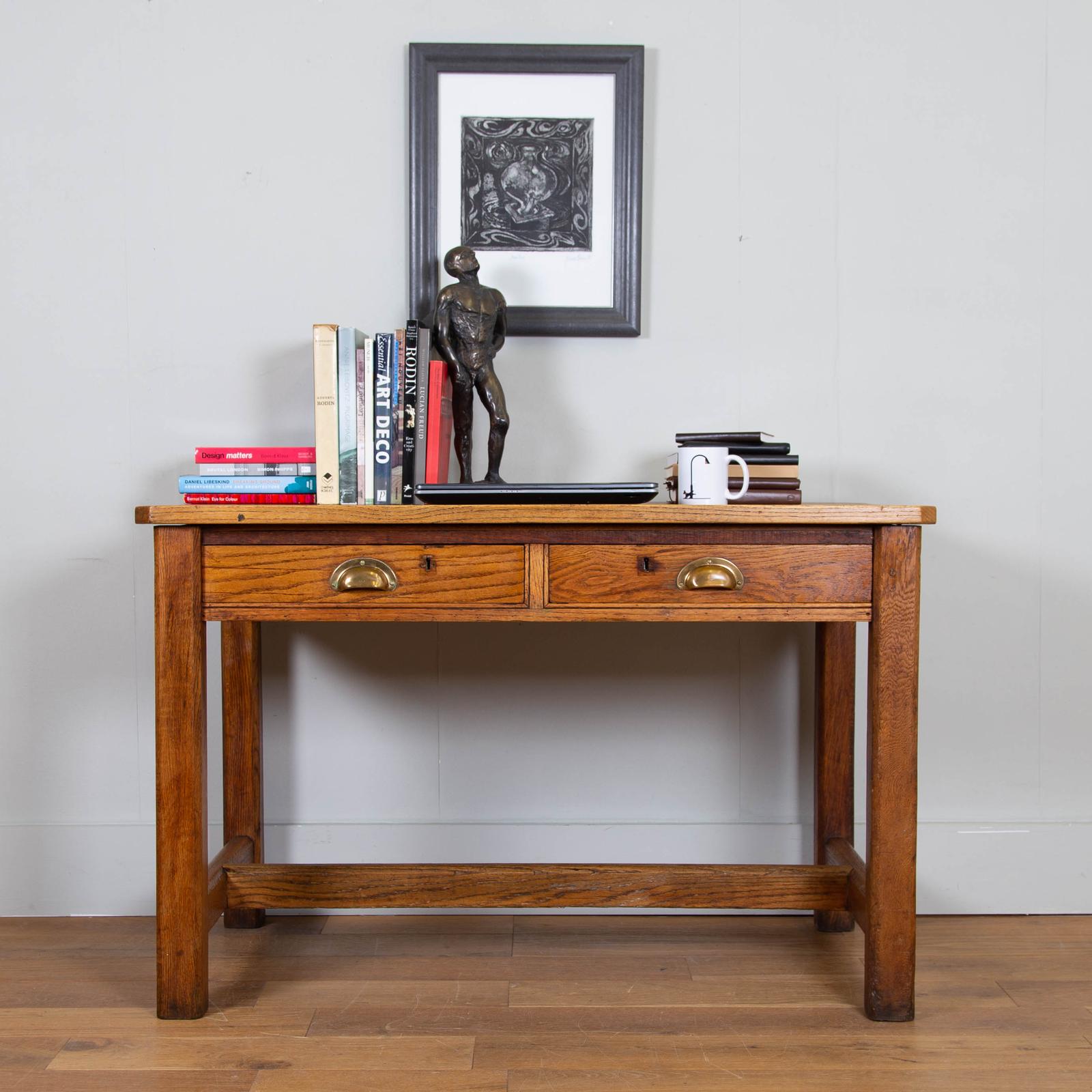 Oak School Arts & Crafts Two Drawer Desk (1 of 12) Oak School Arts & Crafts Two Drawer Desk (1 of 12)