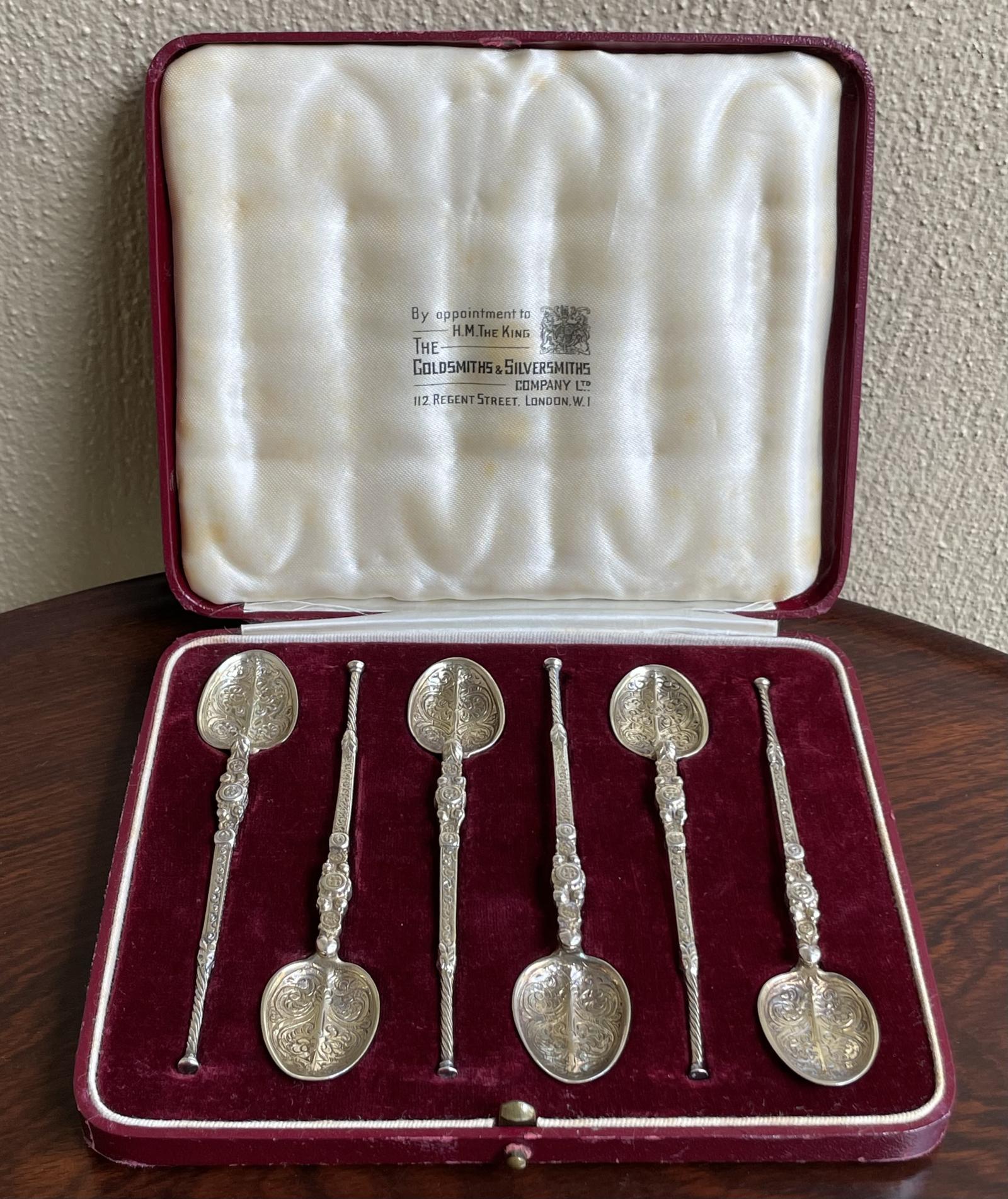 Set of Six Silver Gilt Anointing Spoons (Boxed) (1 of 6)