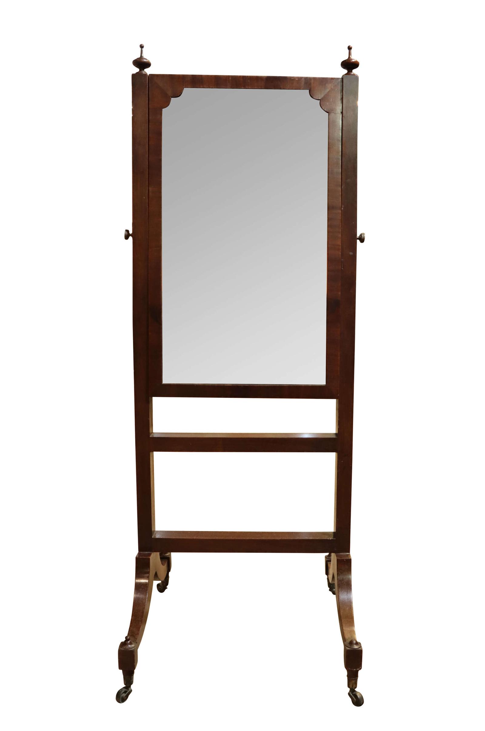 William IV Mahogany Cheval Mirror on Sabre Legs with Brass Sabots & Castors c.1830 (1 of 3)