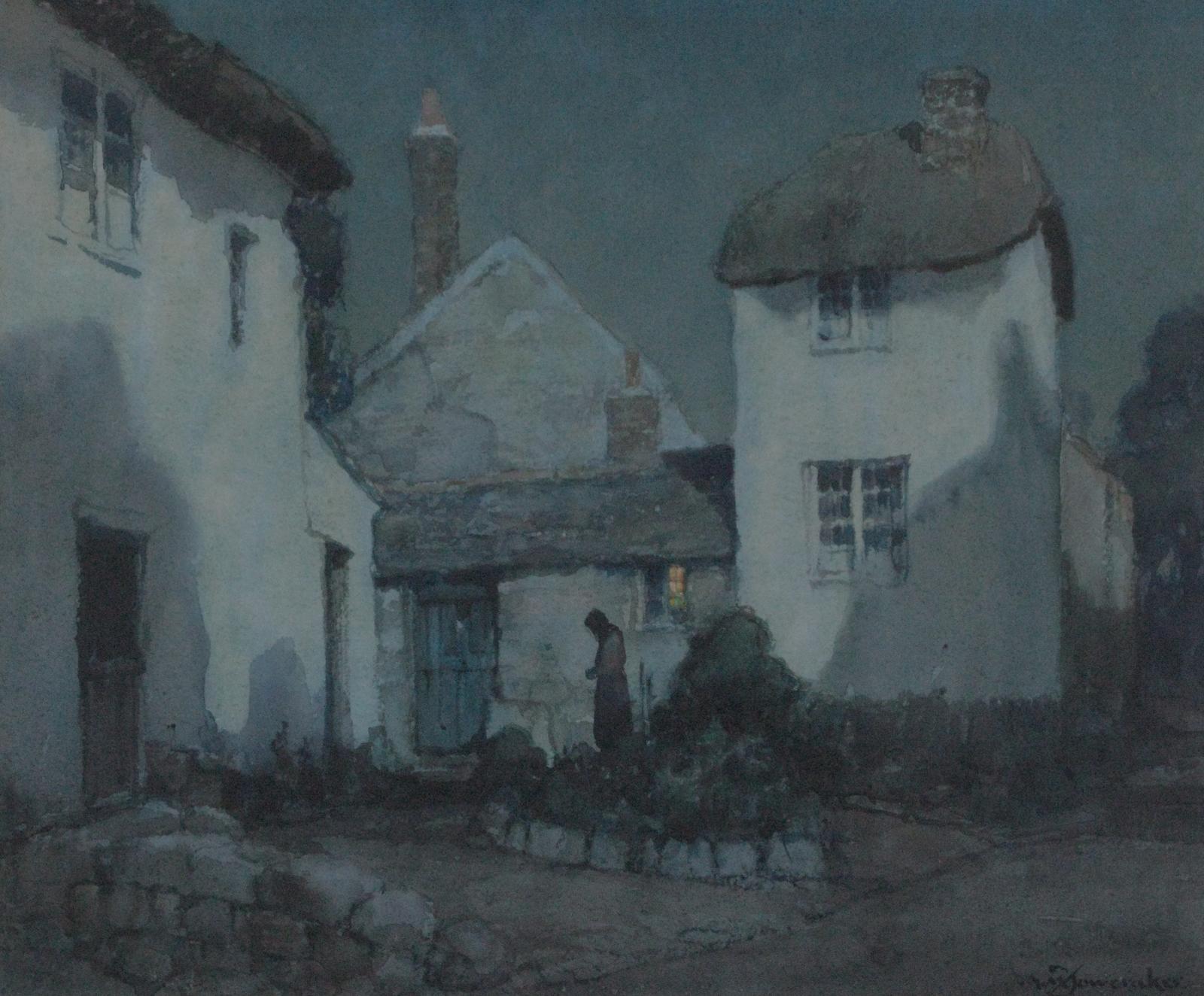 Albert Moulton Foweraker (British 1873-1942) Cottage in Moonlight Watercolour (1 of 4)