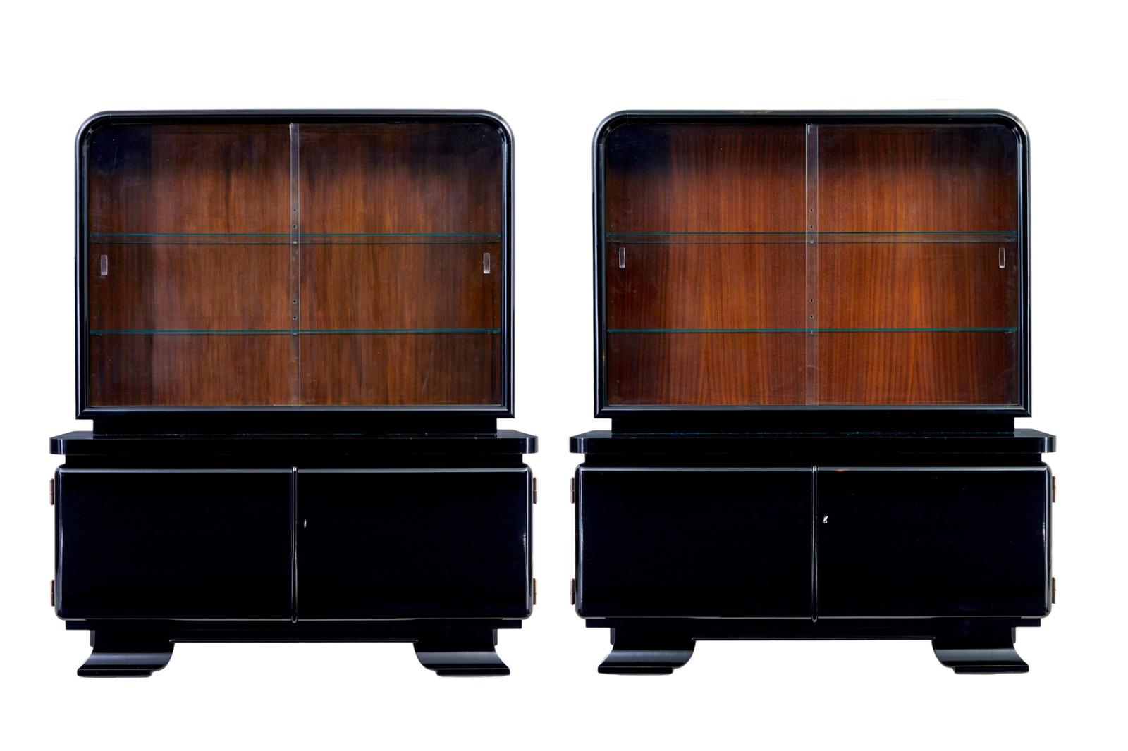 Pair of Art Deco Black Lacquered Glazed Cabinets (1 of 12)